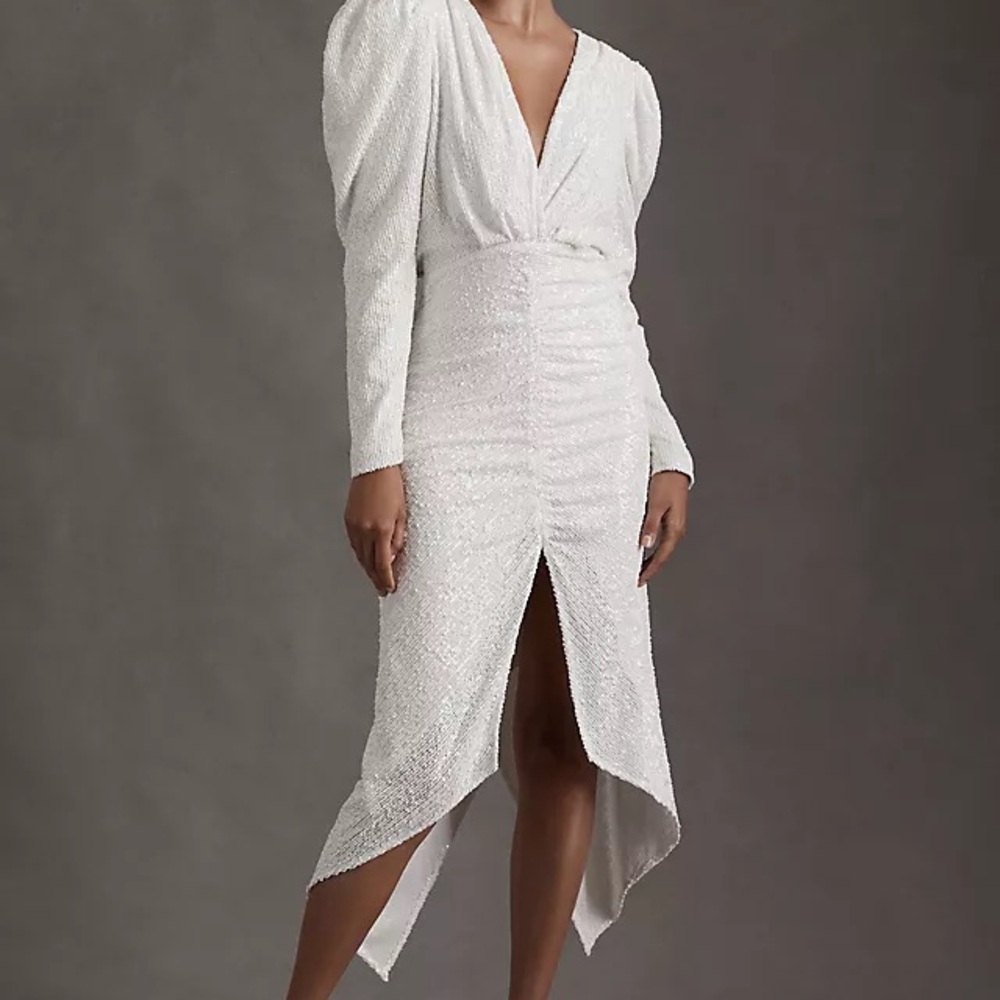 Ronny Kobo Astrid Long Sleeve White Sequin Dress NWT